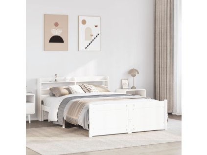 Multidom Posteľný rám s čelom biely 135x190 cm borovicový masív