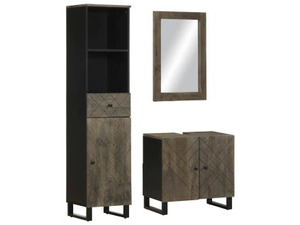 Multidom 3-dielna súprava kúpeľňového nábytku Čierna z masívneho dreva