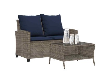 Multidom 2-miestna záhradná pohovka so stolom vankúše sivý polyratan