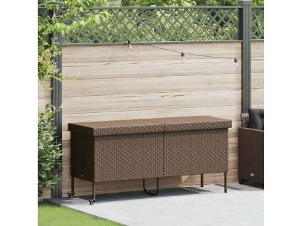 Multidom Záhradný úložný box s kolieskami Hnedý 160x55x75 cm Poly Rattan