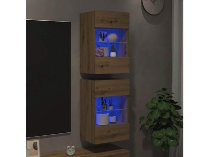 Multidom Nástenné skrinky s LED osvetlením pre TV 2 ks Artisan Dub