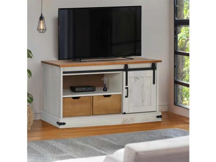 Multidom TV skrinka HALDEN s posuvnými dverami Biela Masívne drevo