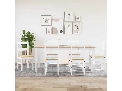Multidom 7-dielna jedálenská súprava Panama, biela borovicový masív