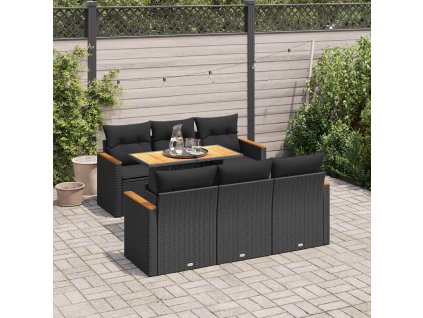 Multidom 7-dielna záhradná súprava pohoviek s vankúšmi polyratan akácia