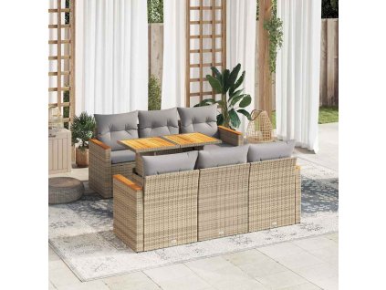 Multidom 7-dielna záhradná sedacia súprava a vankúše polyratan akácia