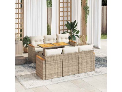 Multidom 7-dielna záhradná sedacia súprava a vankúše polyratan akácia