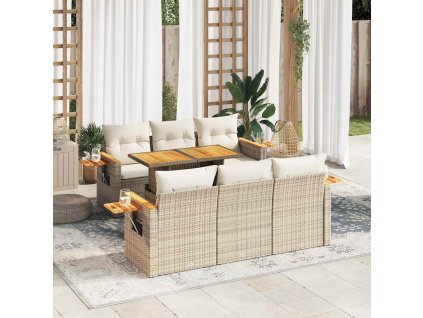 Multidom 7-dielna záhradná sedacia súprava a vankúše polyratan akácia