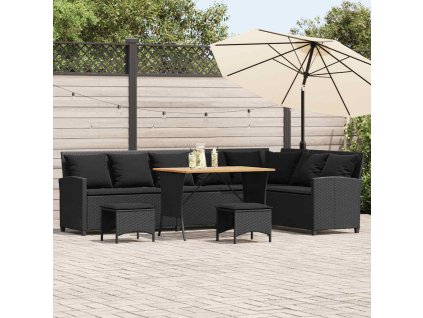 Multidom 4-dielna záhradná sedacia súprava s podložkami tvare L čierna