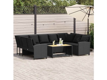 Multidom Záhradná pohovka s podložkami čierna polyratanová