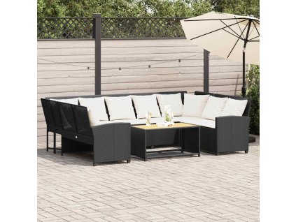 Multidom Záhradná pohovka s podložkami čierna polyratanová