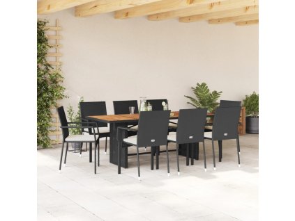 Multidom 9-dielna záhradná jedálenská sada s vankúšmi čierna polyratan
