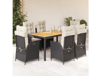 Multidom 7-dielna záhradná jedálenská súprava a vankúše čierna polyratan