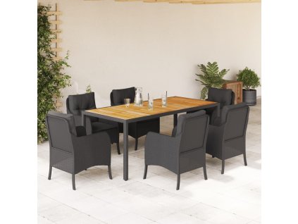 Multidom 7-dielna záhradná jedálenská súprava a vankúše čierna polyratan