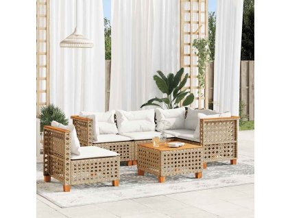 Multidom 6-dielna záhradná súprava pohoviek s vankúšmi béžová polyratan