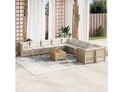 Multidom 11-dielna záhradná jedálenská súprava vankúše béžová polyratan