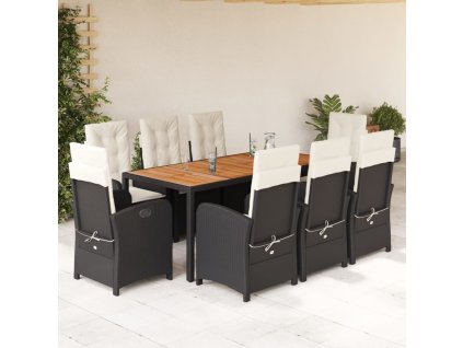 Multidom 9-dielna záhradná jedálenská sada s vankúšmi čierna polyratan