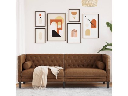 Multidom 3-miestna pohovka Chesterfield s hnedé umelá semišová koža