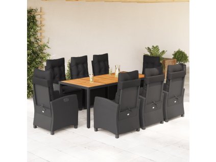 Multidom 9-dielna záhradná jedálenská sada s vankúšmi čierna polyratan