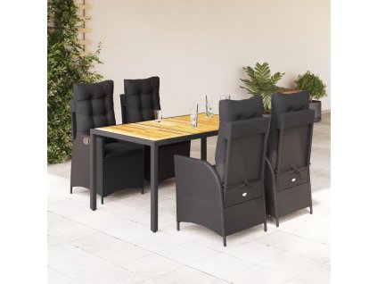 Multidom 5-dielna záhradná jedálenská súprava a vankúše čierna polyratan