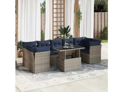 Multidom 8-dielna záhradná súprava pohoviek s vankúšmi polyratan akácia