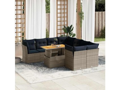 Multidom 9-dielna záhradná súprava pohoviek s vankúšmi sivá polyratanová