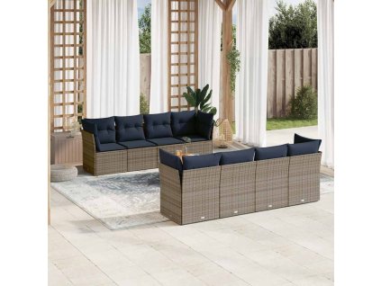 Multidom 9-dielna záhradná súprava pohoviek s vankúšmi sivá polyratanová