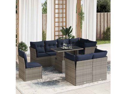 Multidom 9-dielna záhradná súprava pohoviek s vankúšmi polyratan akácia