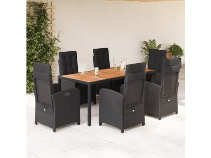 Multidom 7-dielna záhradná jedálenská súprava a vankúše čierna polyratan