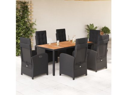 Multidom 7-dielna záhradná jedálenská súprava a vankúše čierna polyratan