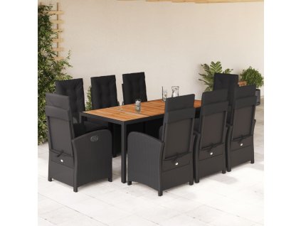 Multidom 9-dielna záhradná jedálenská sada s vankúšmi čierna polyratan