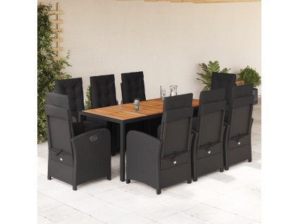 Multidom 9-dielna záhradná jedálenská sada s vankúšmi čierna polyratan