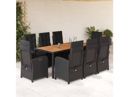 Multidom 9-dielna záhradná jedálenská sada s vankúšmi čierna polyratan