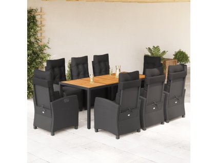 Multidom 9-dielna záhradná jedálenská sada s vankúšmi čierna polyratan