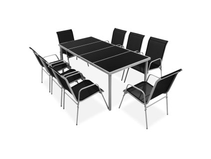 Multidom 9-dielna záhradná jedálenská súprava oceľová čierna
