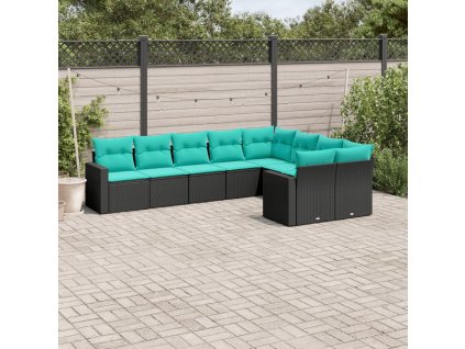 Multidom 9-dielna záhradná súprava pohoviek s vankúšmi čierna polyratan