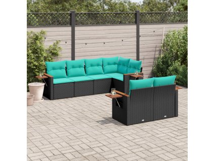 Multidom 7-dielna záhradná súprava pohoviek s vankúšmi čierna polyratan