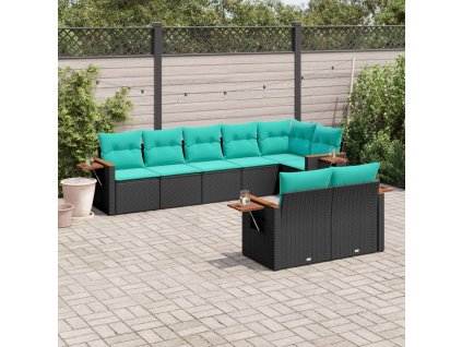 Multidom 8-dielna záhradná sedacia súprava s podložkami polyratan čierna