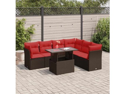 Multidom 7-dielna záhradná súprava pohoviek s vankúšmi polyratan akácia