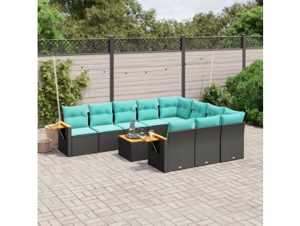 Multidom 11-dielna záhradná sedacia súprava vankúše polyratan čierna