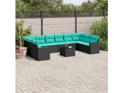 Multidom 11-dielna záhradná sedacia súprava vankúše polyratan čierna