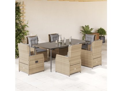 Multidom 7-dielna záhradná jedálenská súprava a vankúše béžová polyratan