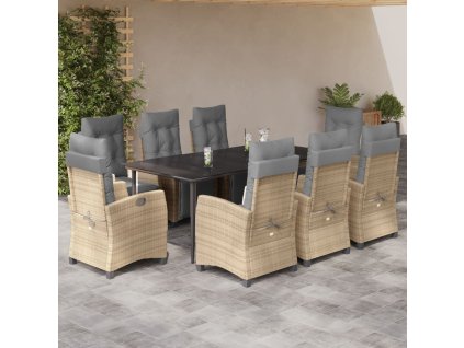 Multidom 9-dielna záhr. jedálenská sada s vankúšmi mix béžovej polyratan