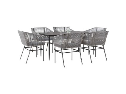 Multidom 7-dielna záhradná jedálenská súprava+podložky, sivá, polyratan