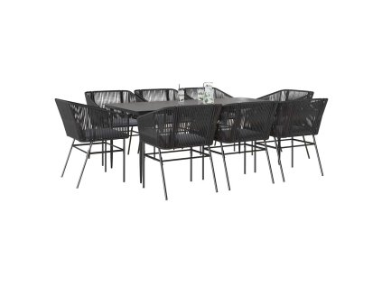 Multidom 9-dielna záhradná jedálenská súprava+podložky, čierna polyratan