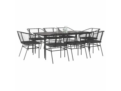 Multidom 9-dielna záhradná jedálenská súprava+podložky, čierna polyratan
