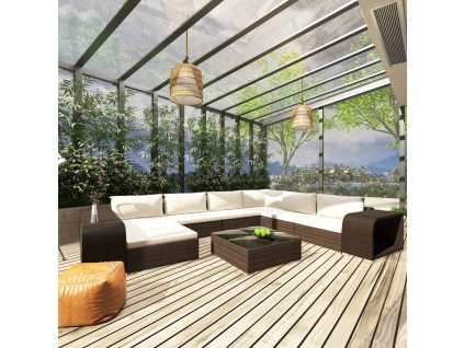 Multidom 10-dielna záhradná sedacia súprava s podložkami polyratan hnedá