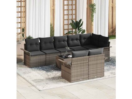 Multidom Súprava záhradných pohoviek s vankúšom 9 pcs Sivá Poly ratan