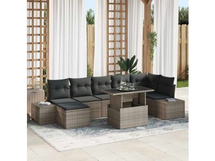 Multidom Súprava záhradných pohoviek s vankúšom 8 pcs Sivá