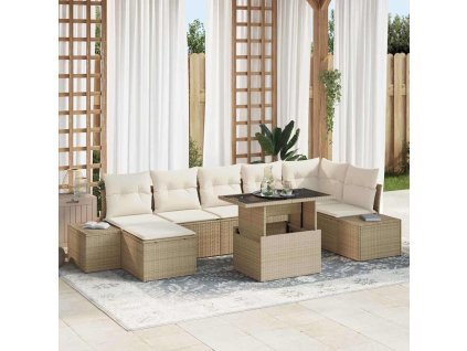 Multidom Súprava záhradných pohoviek s vankúšom 8 pcs béžová a kremová