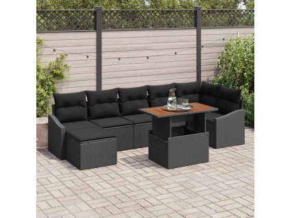 Multidom Záhradný jedálenský set s vankúšom 8 pcs Čierna a Hnedá